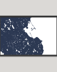 Plymouth Coastal Map — Fine Art Print Horizontal, navy, Black Frame, 10x8