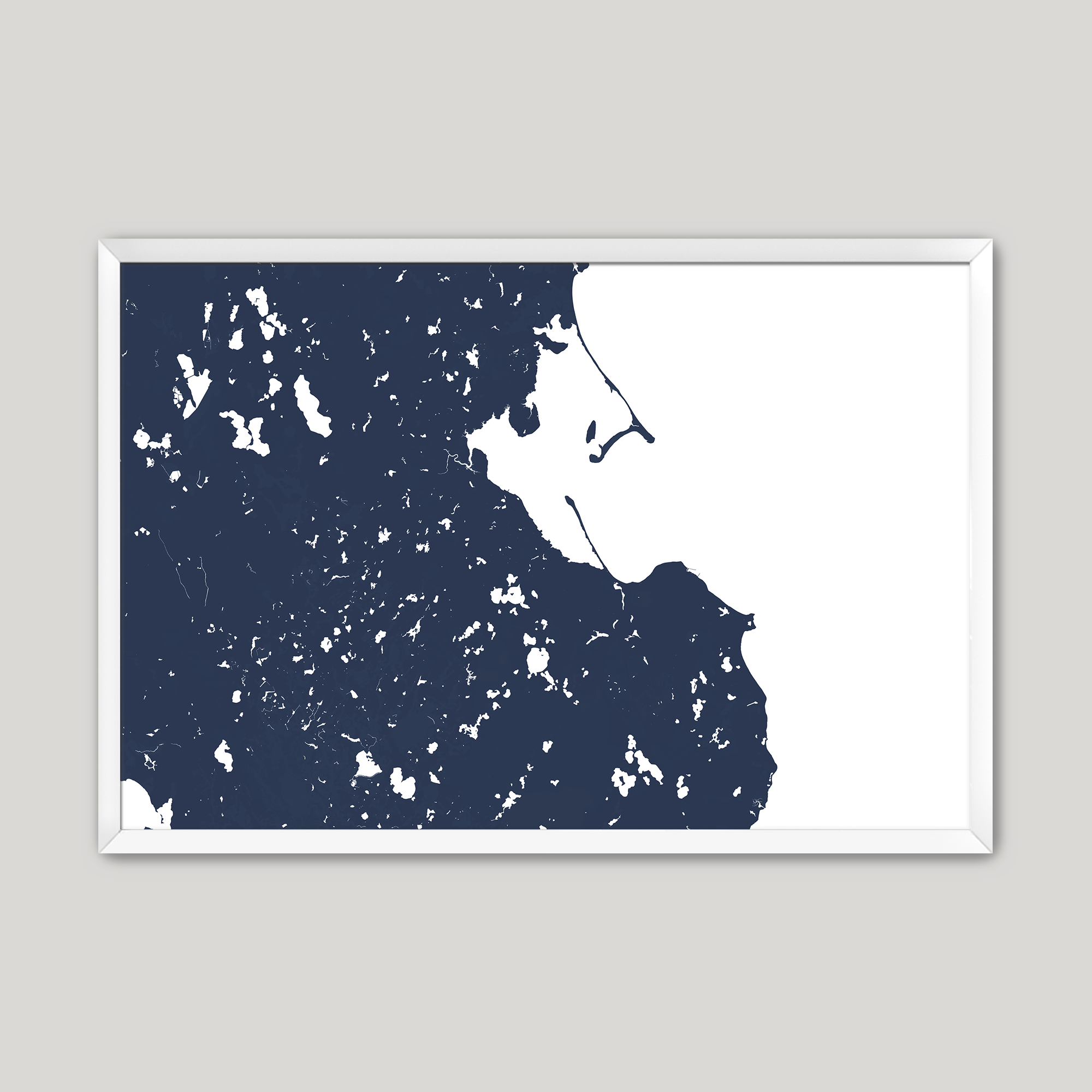 Plymouth Coastal Map — Fine Art Print Horizontal, navy, White Frame, 10x8