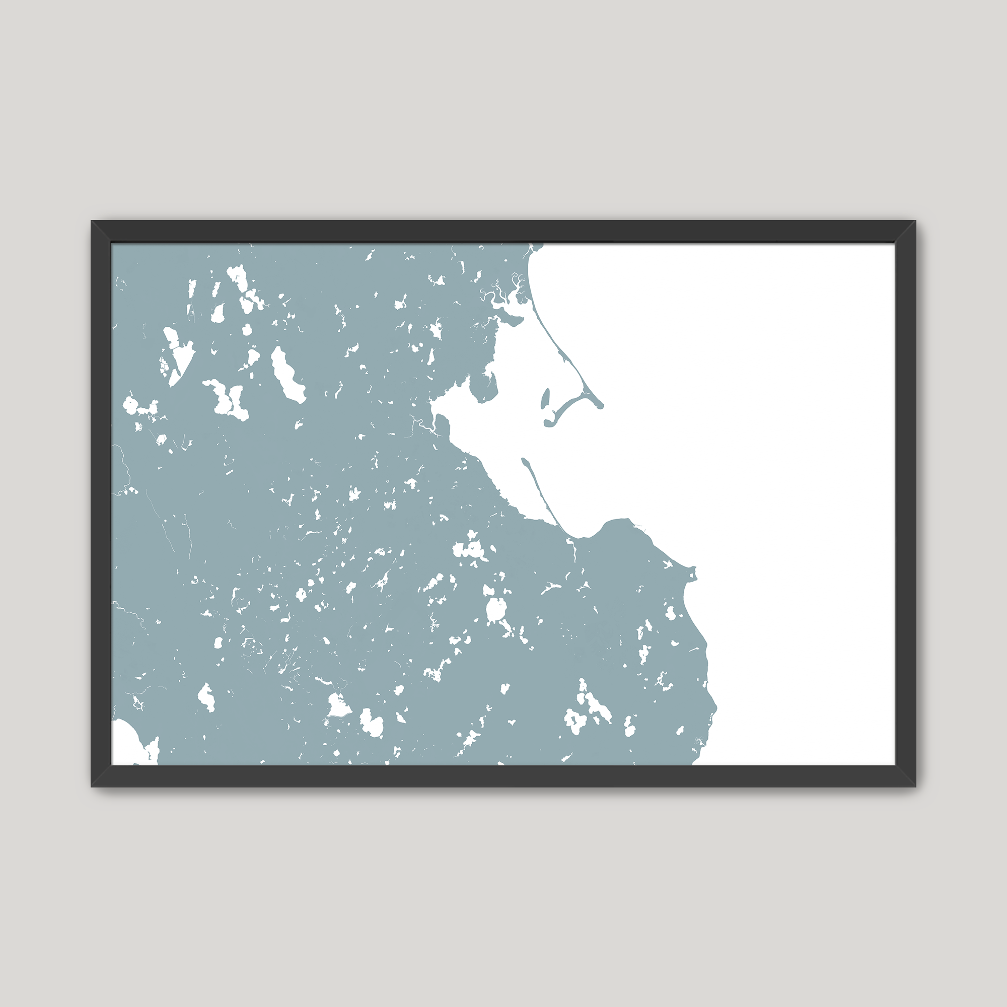 Plymouth Coastal Map — Fine Art Print Horizontal, soft-blue, Black Frame, 10x8