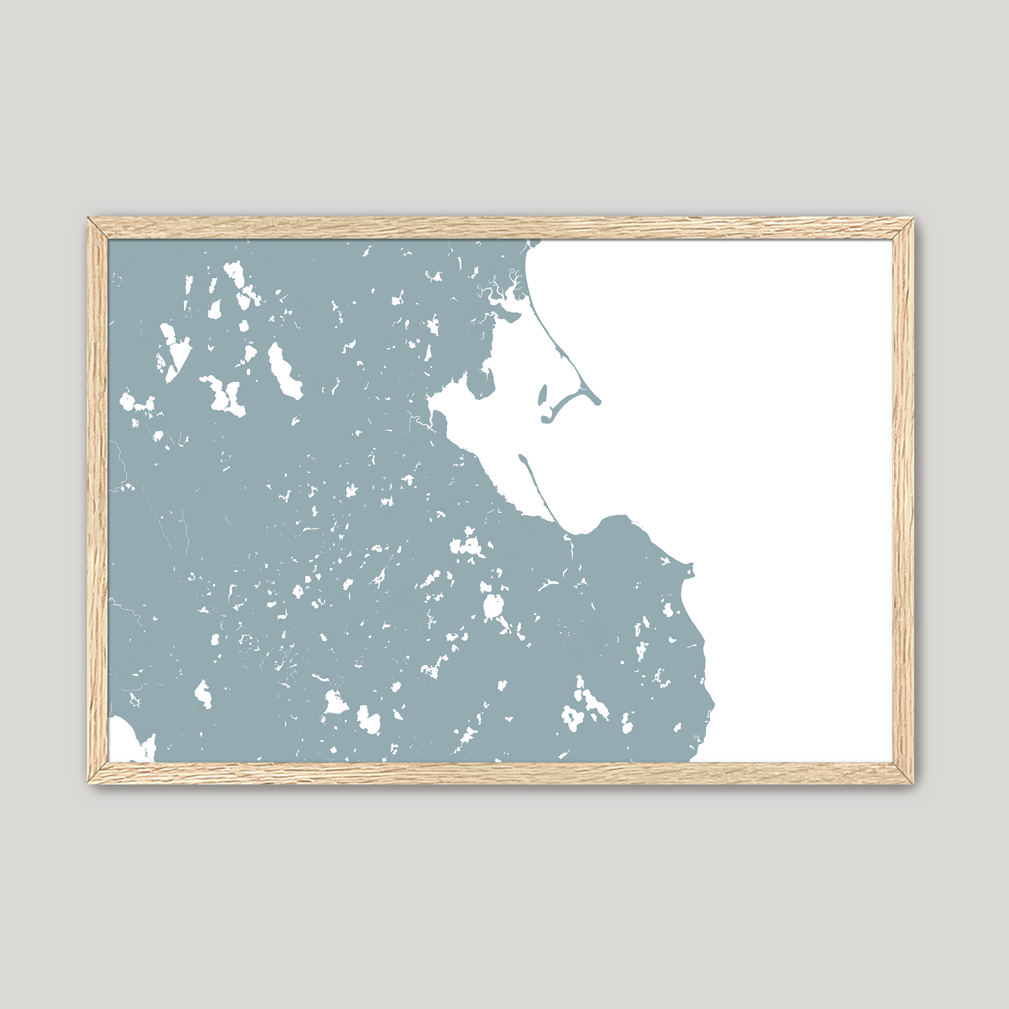 Plymouth Coastal Map — Fine Art Print Horizontal, soft-blue, Oak, 10x8