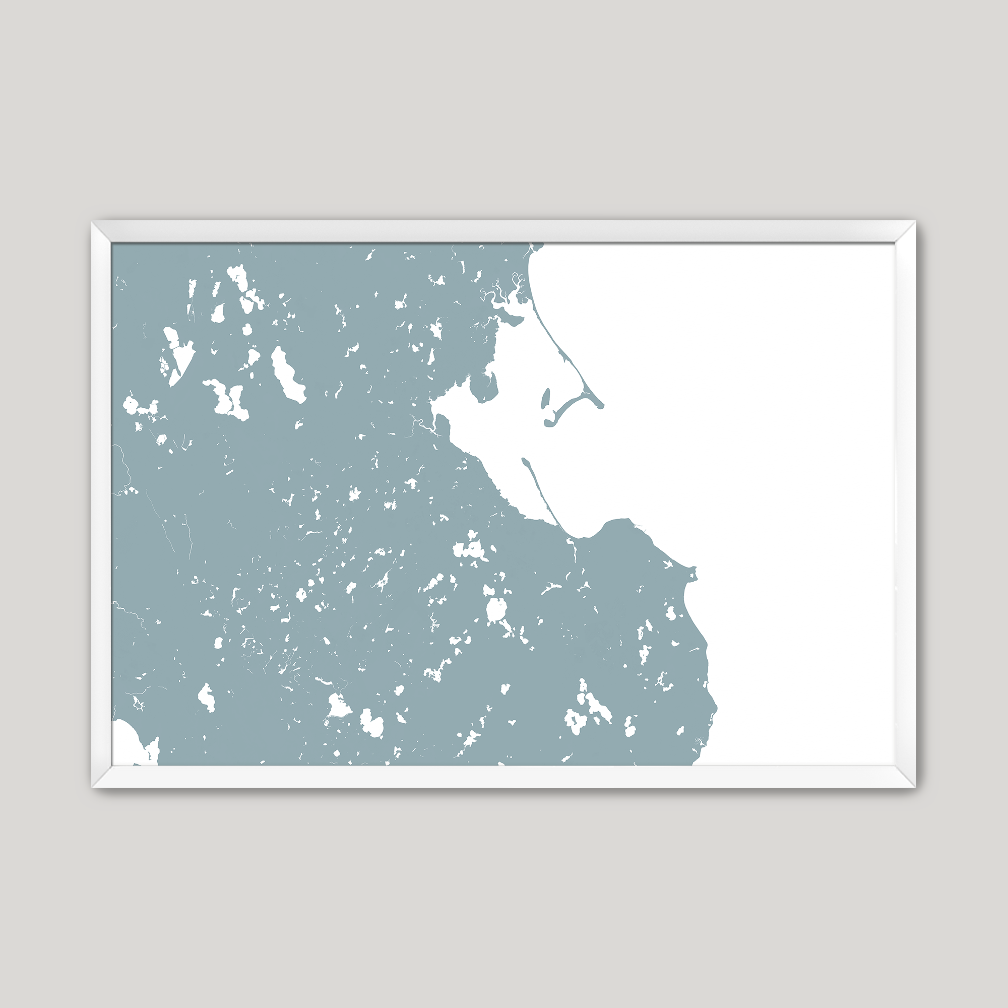 Plymouth Coastal Map — Fine Art Print Horizontal, soft-blue, White Frame, 10x8