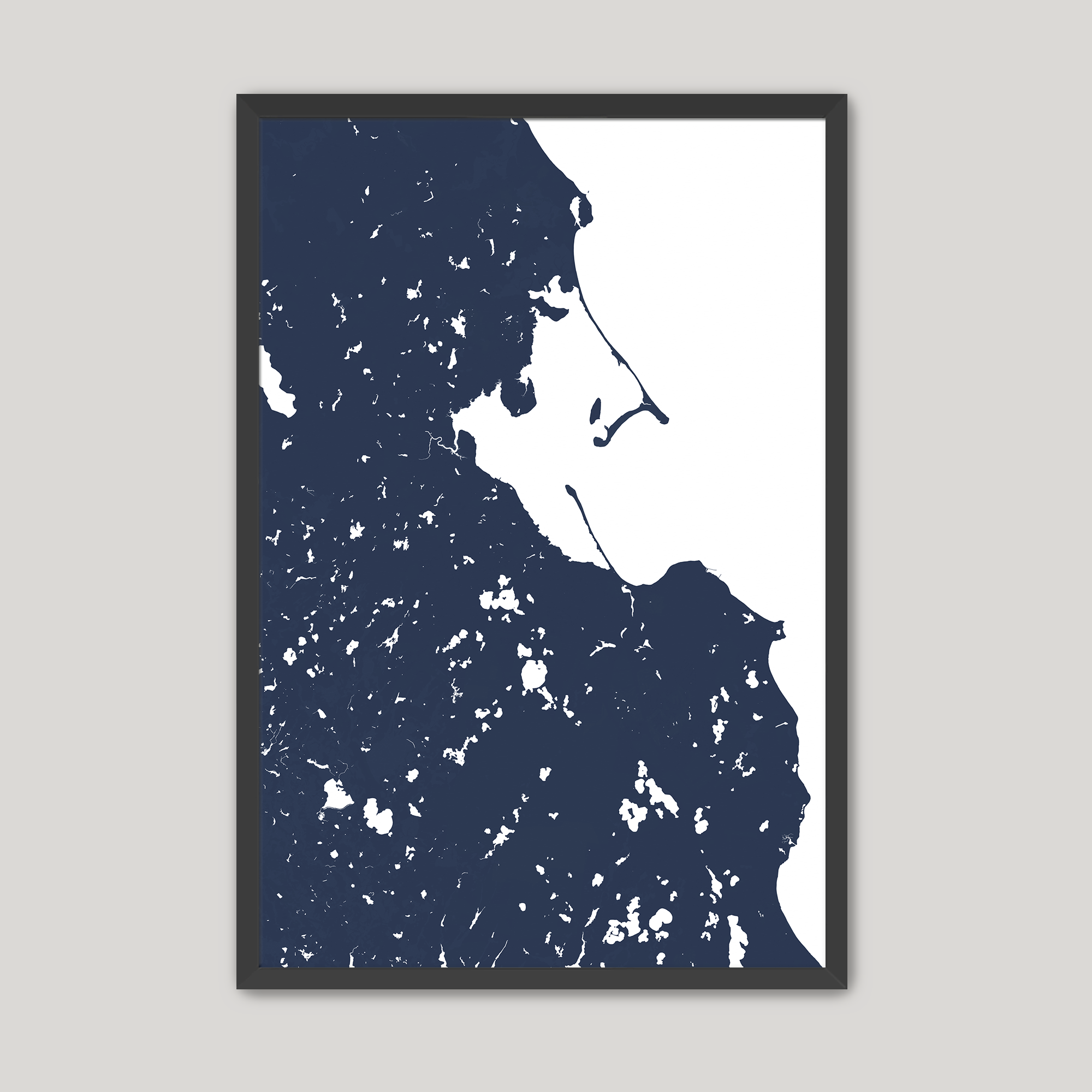Plymouth Coastal Map — Fine Art Print Vertical, navy, Black Frame, 8x10
