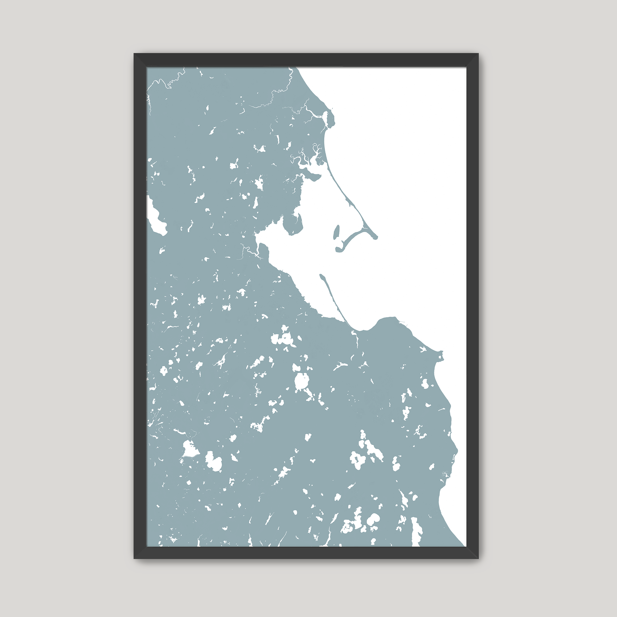 Plymouth Coastal Map — Fine Art Print Vertical, soft-blue, Black Frame, 8x10