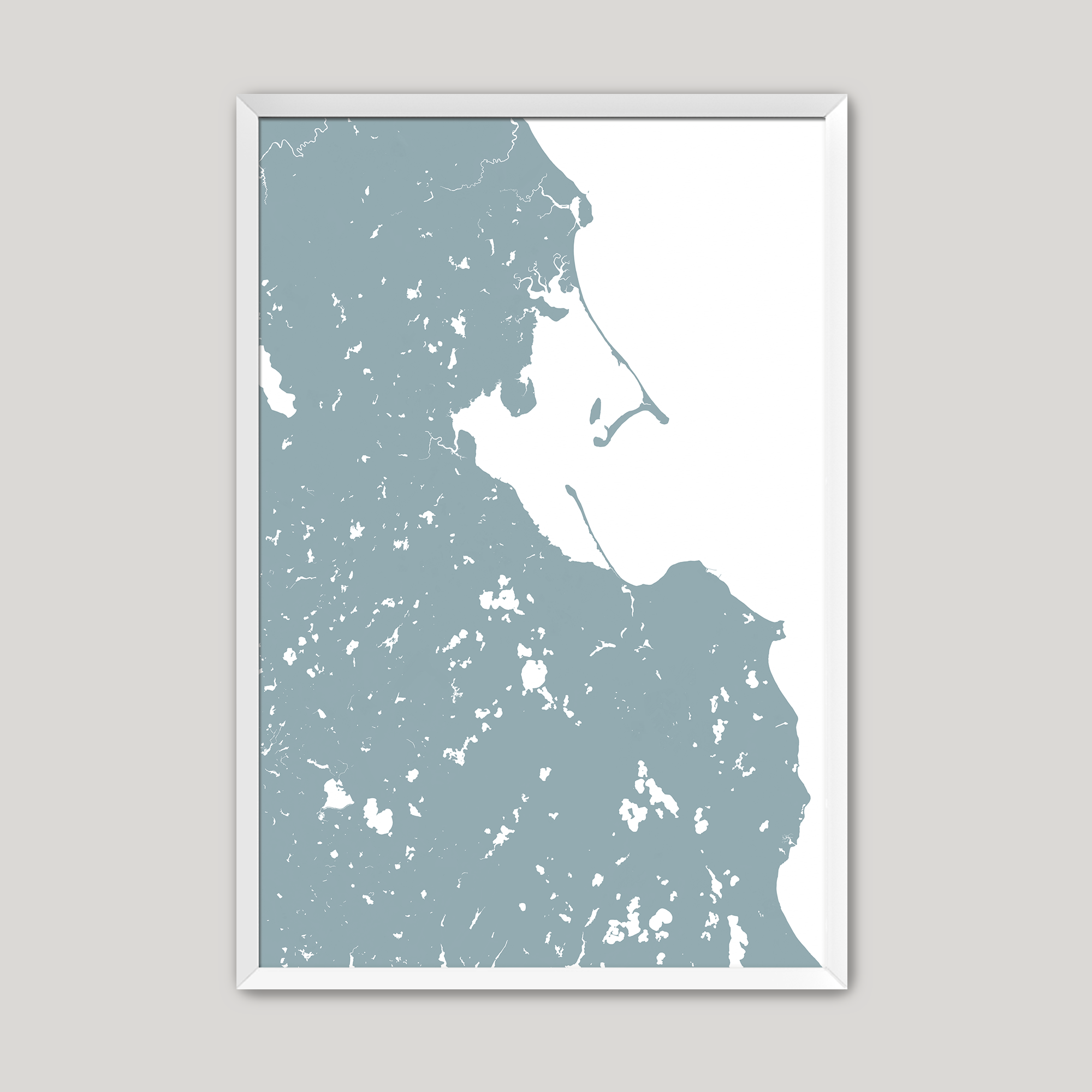 Plymouth Coastal Map — Fine Art Print Vertical, soft-blue, White Frame, 8x10