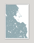 Plymouth Coastal Map — Fine Art Print Vertical, soft-blue, White Frame, 8x10