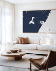Portsmouth navy horizontal canvas map in an oak framed room scene