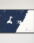 Portsmouth Coastal Map — Canvas Horizontal, navy, Black Frame