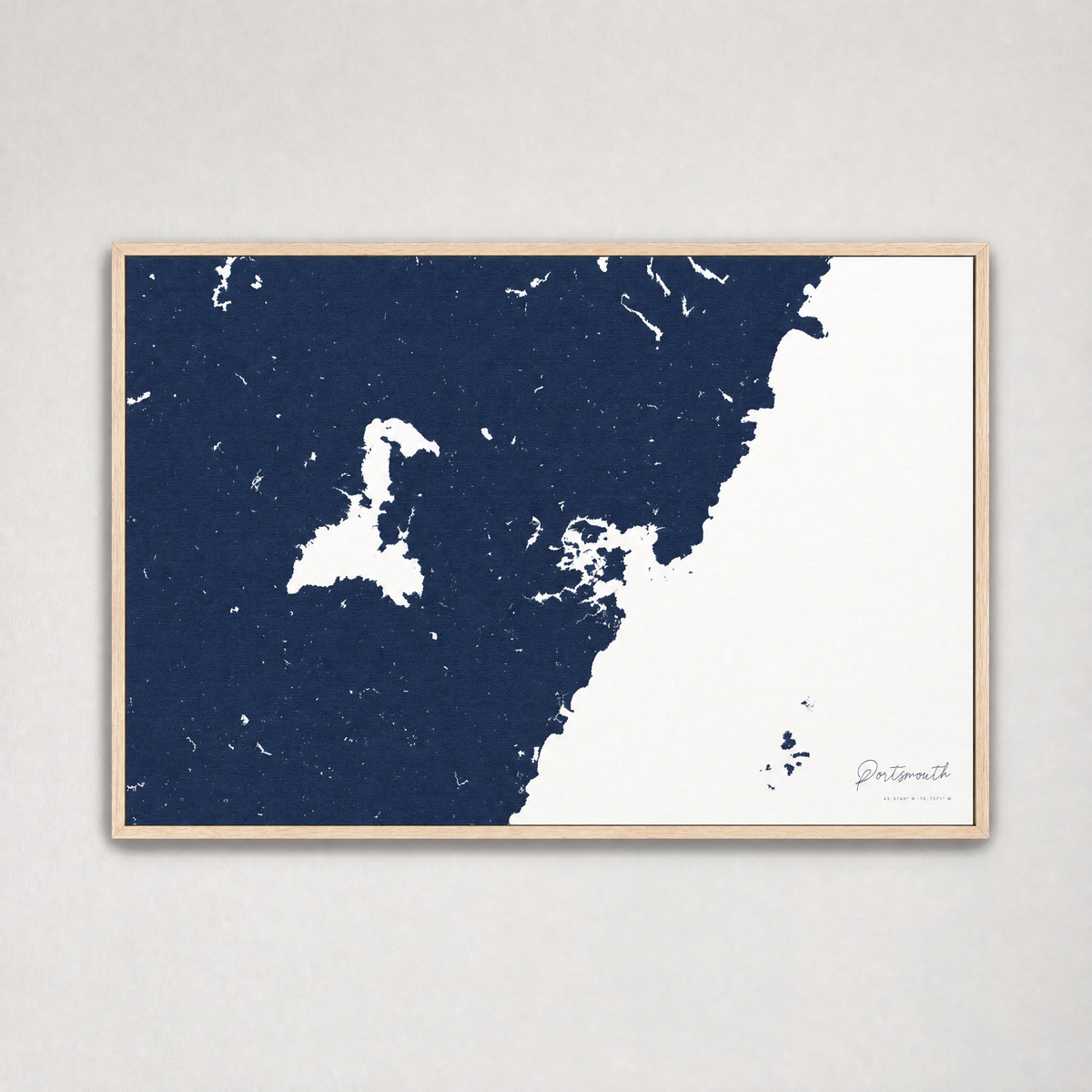 Portsmouth Coastal Map — Canvas Horizontal — navy, Light Wood
