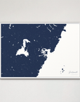 Portsmouth Coastal Map — Canvas Horizontal, navy, White Frame