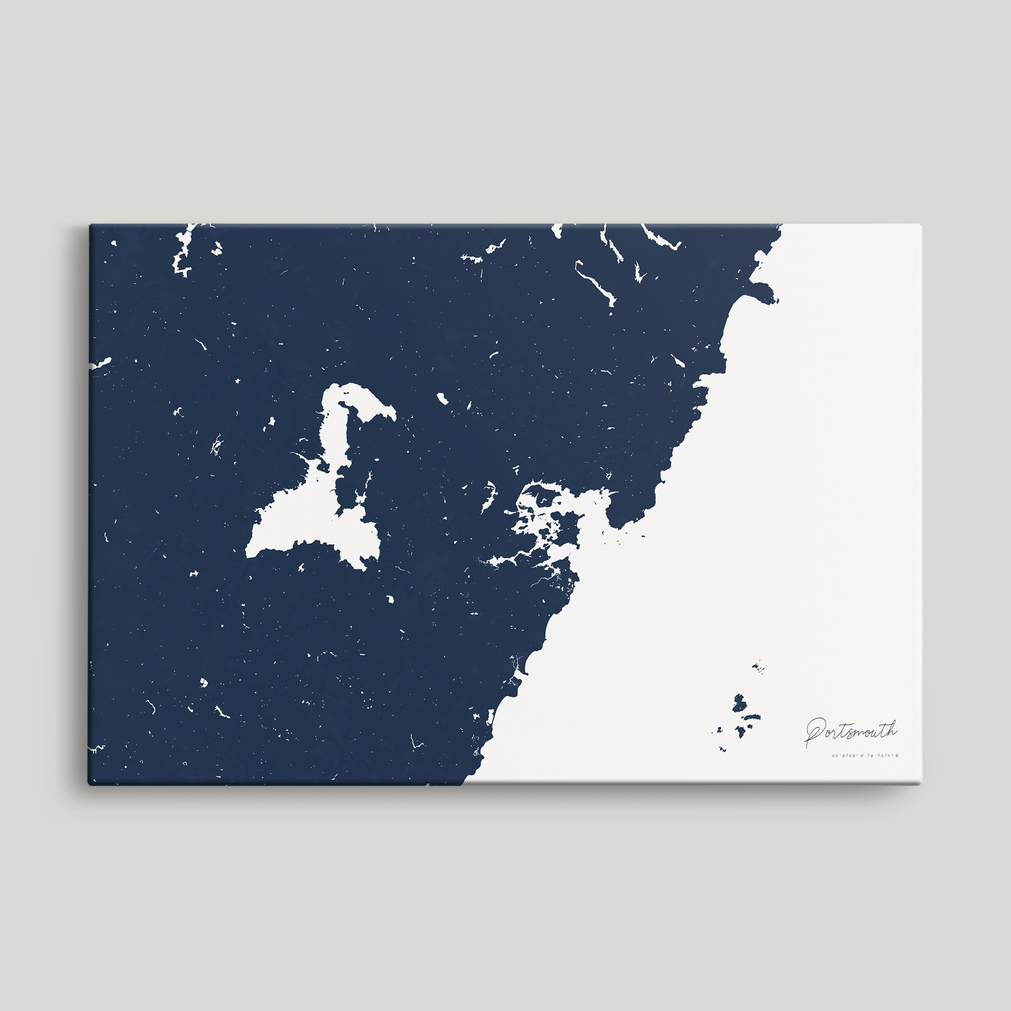 Portsmouth Coastal Map — Canvas Horizontal, navy, No Frame