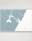 Portsmouth Coastal Map — Canvas Horizontal, soft-blue, White Frame