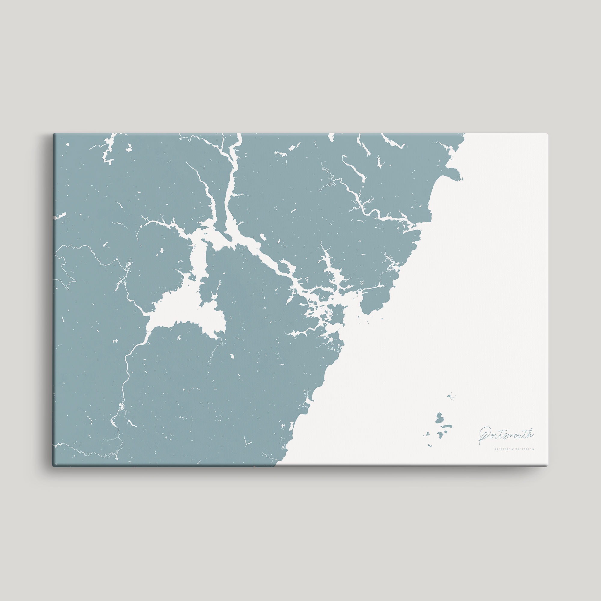 Portsmouth Coastal Map — Canvas Horizontal, soft-blue, No Frame