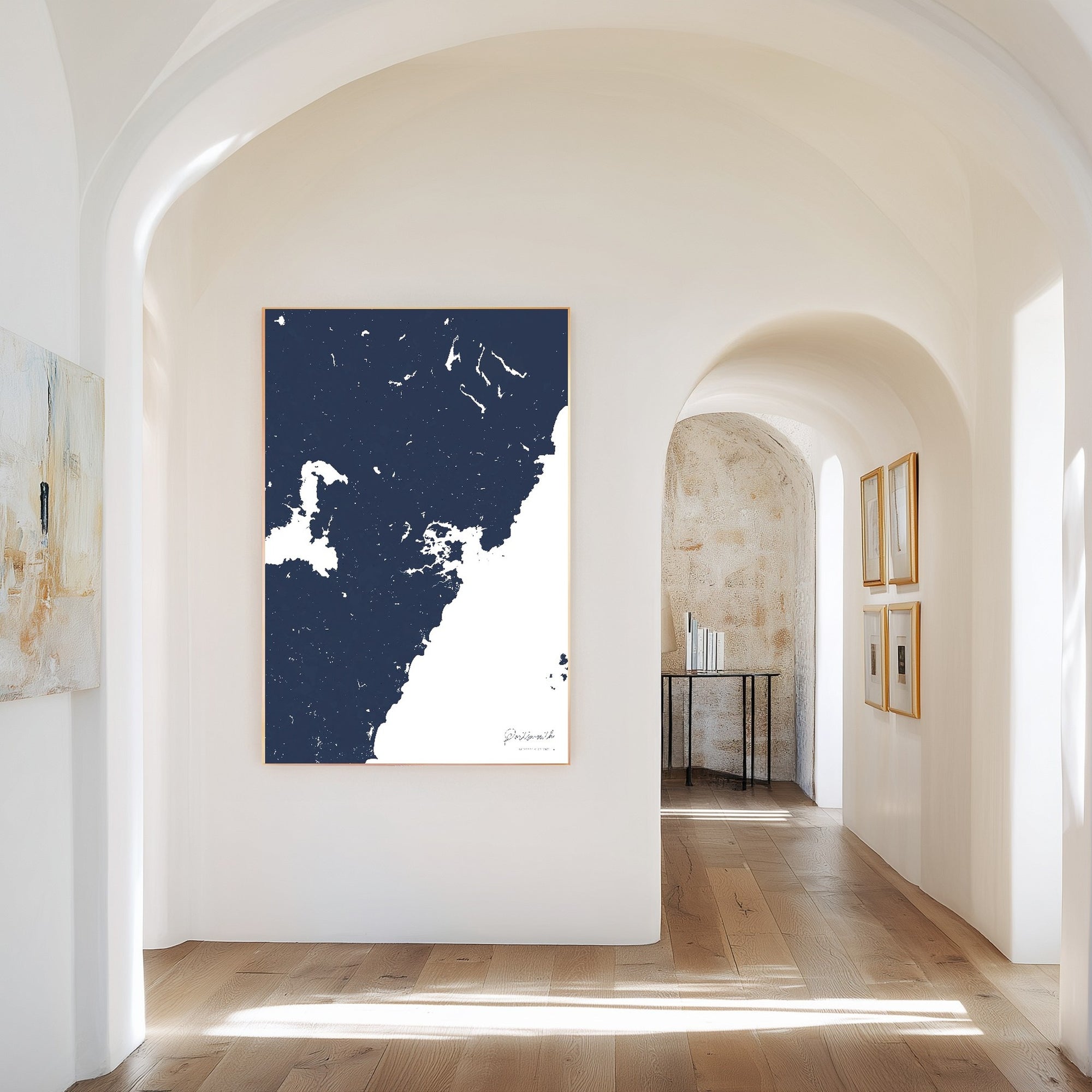 Portsmouth navy vertical canvas map in the Bello mixed room scene