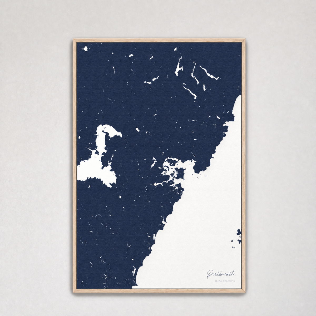 Portsmouth Coastal Map — Canvas Vertical — navy, Light Wood