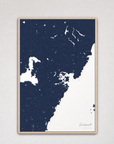 Portsmouth Coastal Map — Canvas Vertical — navy, Light Wood