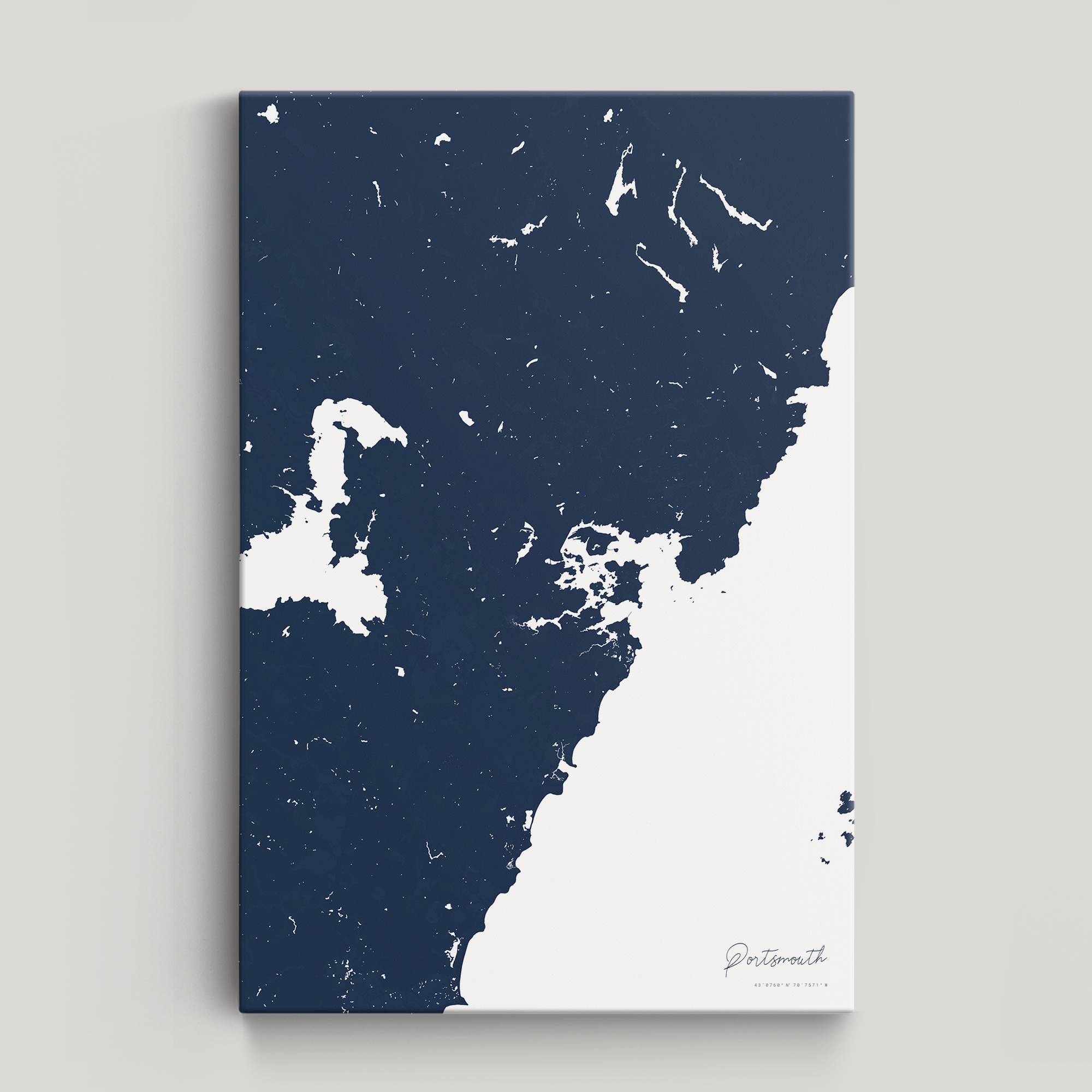 Portsmouth Coastal Map — Canvas Vertical, navy, No Frame
