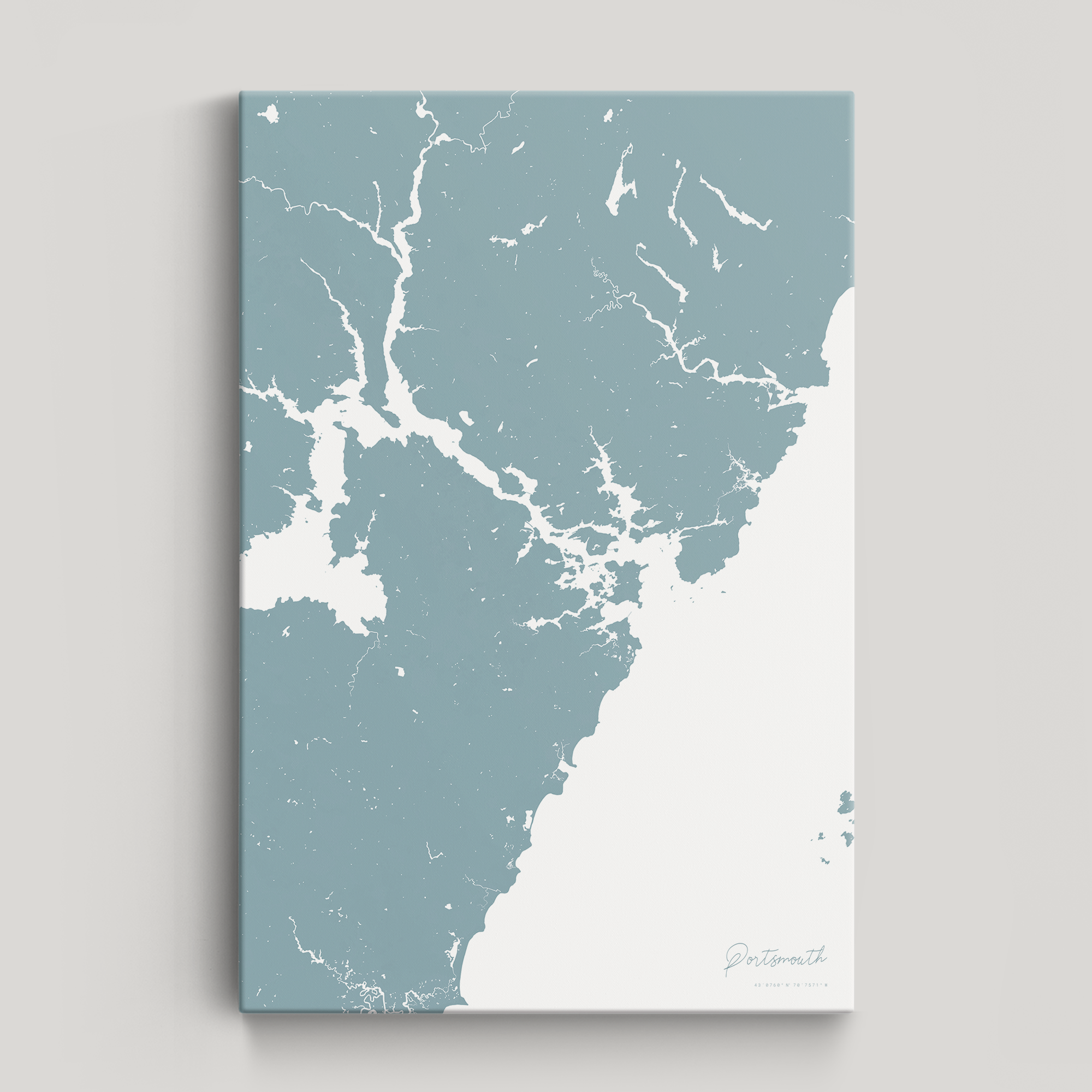 Portsmouth Coastal Map — Canvas Vertical, soft-blue, No Frame