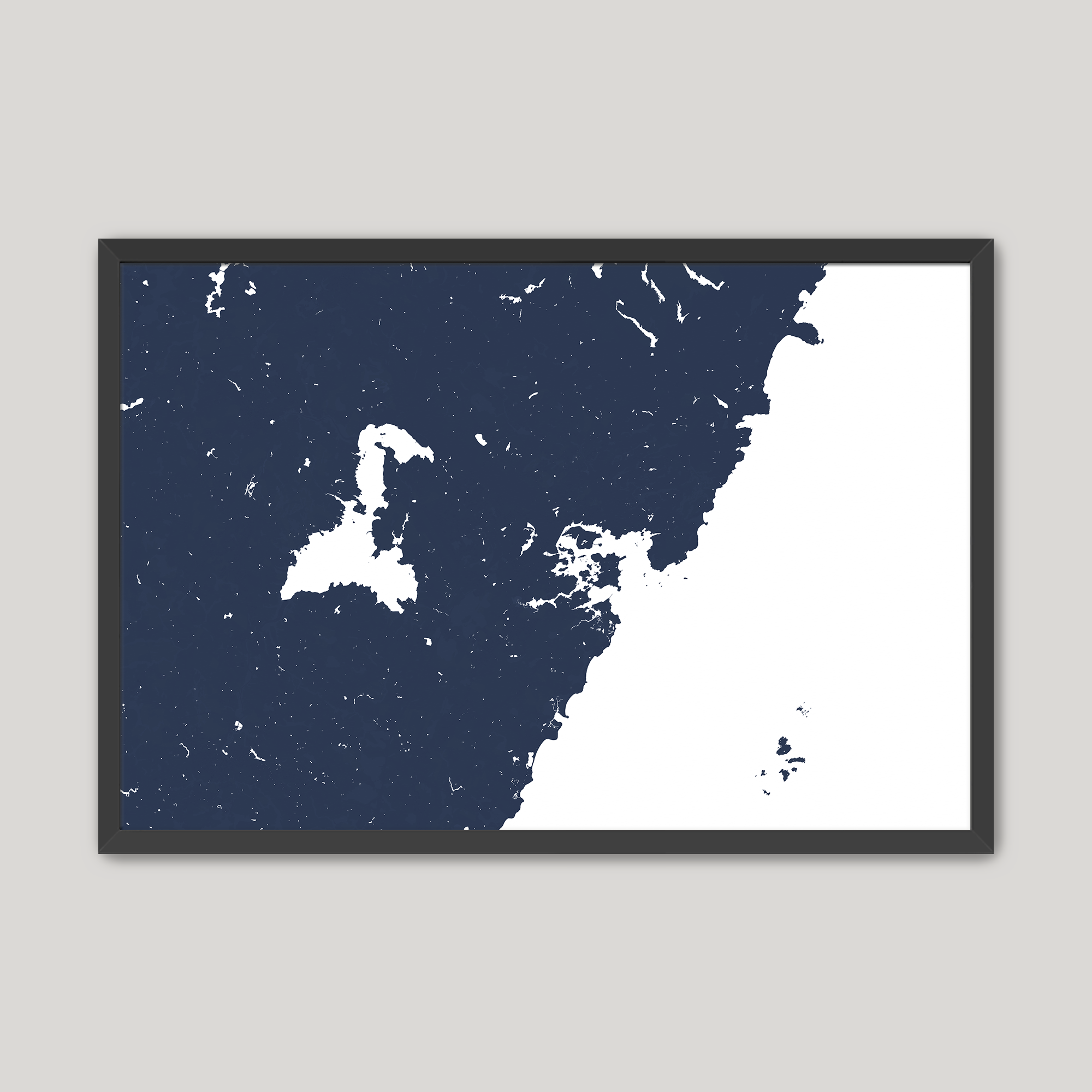 Portsmouth Coastal Map — Fine Art Print Horizontal, navy, Black Frame, 16x12