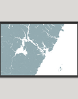 Portsmouth Coastal Map — Fine Art Print Horizontal, soft-blue, Black Frame, 10x8