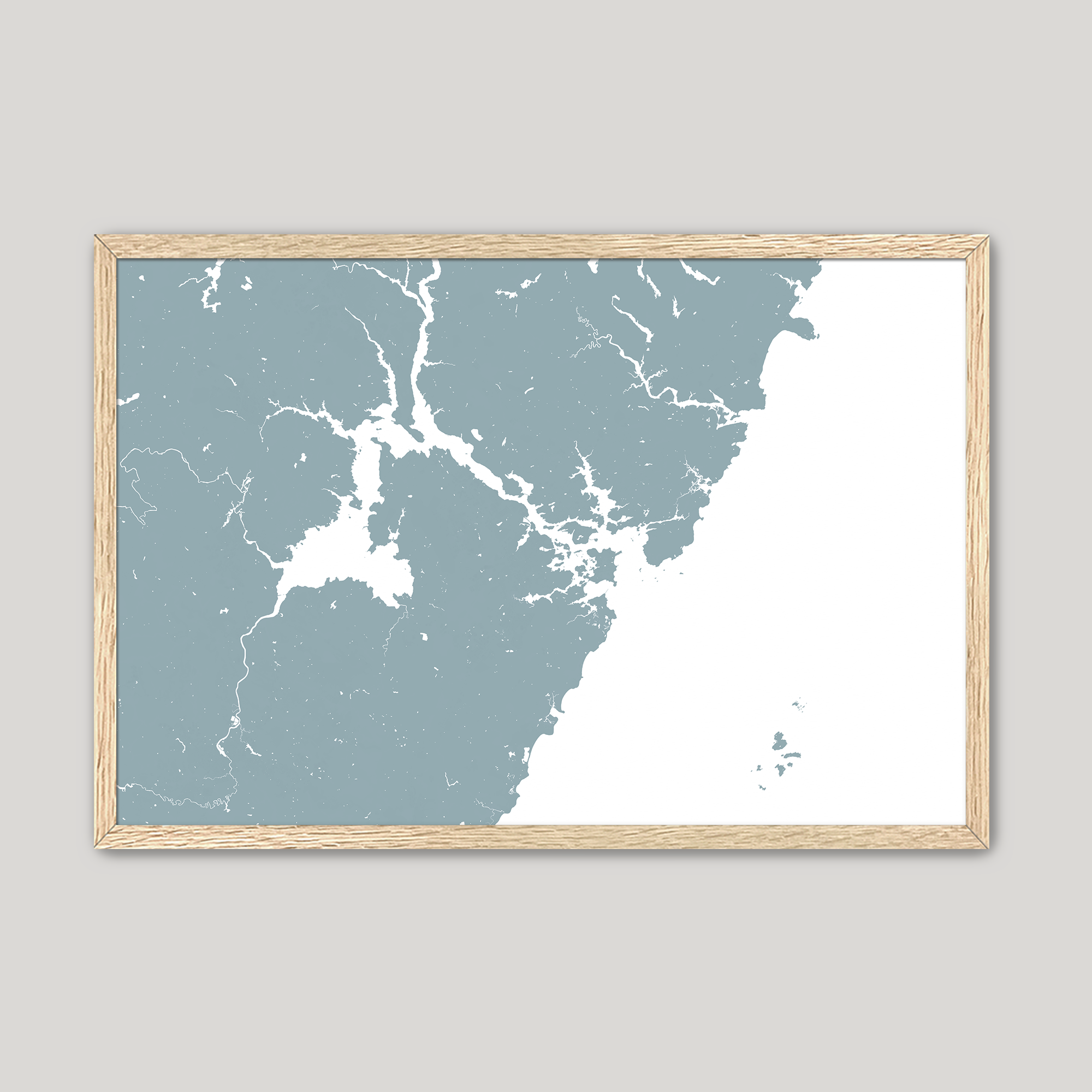Portsmouth Coastal Map — Fine Art Print Horizontal, soft-blue, Oak, 10x8
