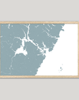 Portsmouth Coastal Map — Fine Art Print Horizontal, soft-blue, Oak, 10x8