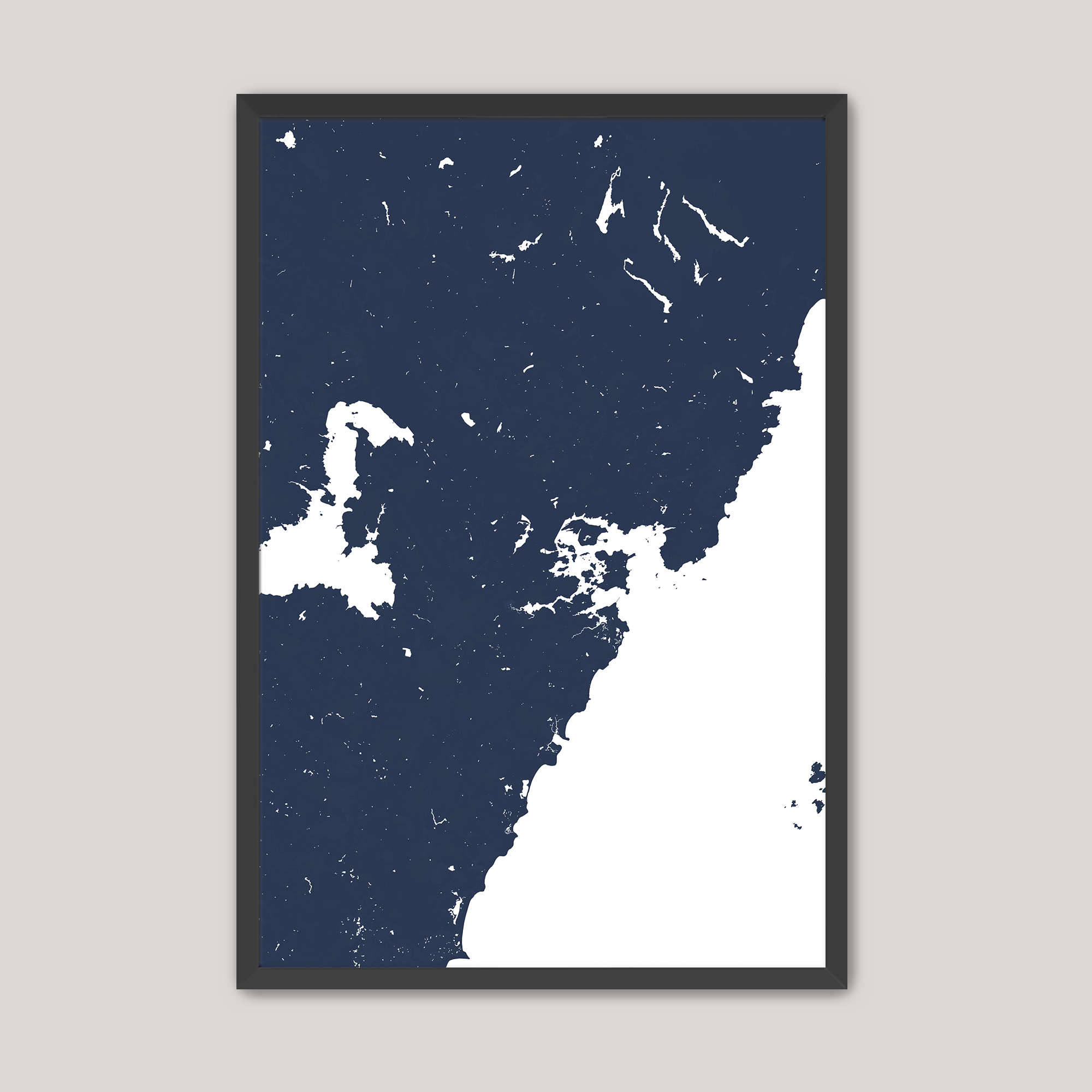 Portsmouth Coastal Map — Fine Art Print Vertical, navy, Black Frame, 8x10