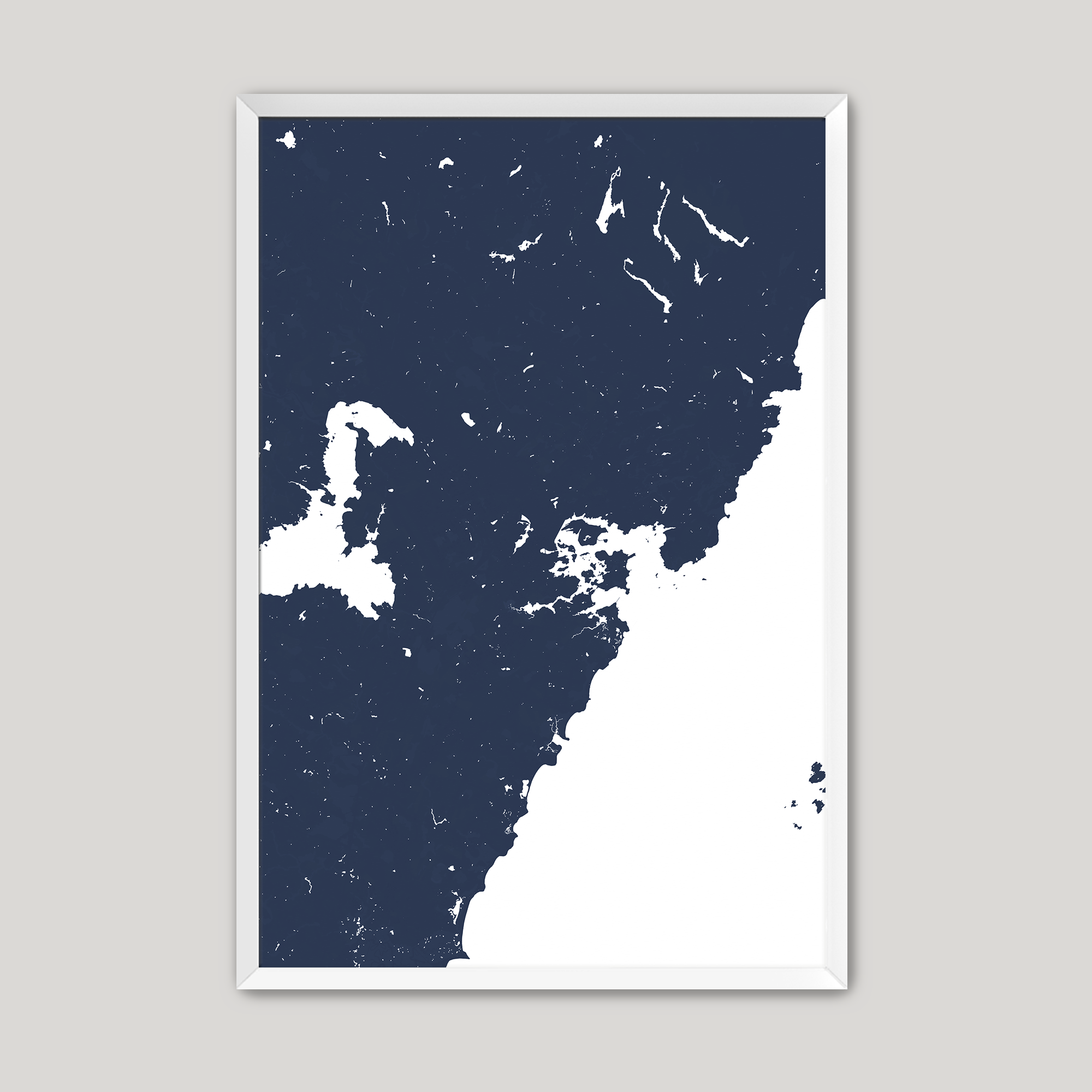 Portsmouth Coastal Map — Fine Art Print Vertical, navy, White Frame, 8x10