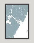 Portsmouth Coastal Map — Fine Art Print Vertical, soft-blue, Black Frame, 8x10