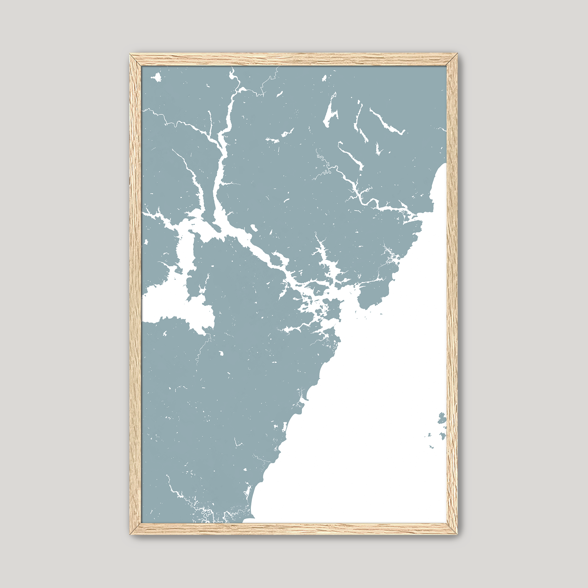 Portsmouth Coastal Map — Fine Art Print Vertical, soft-blue, Oak, 8x10