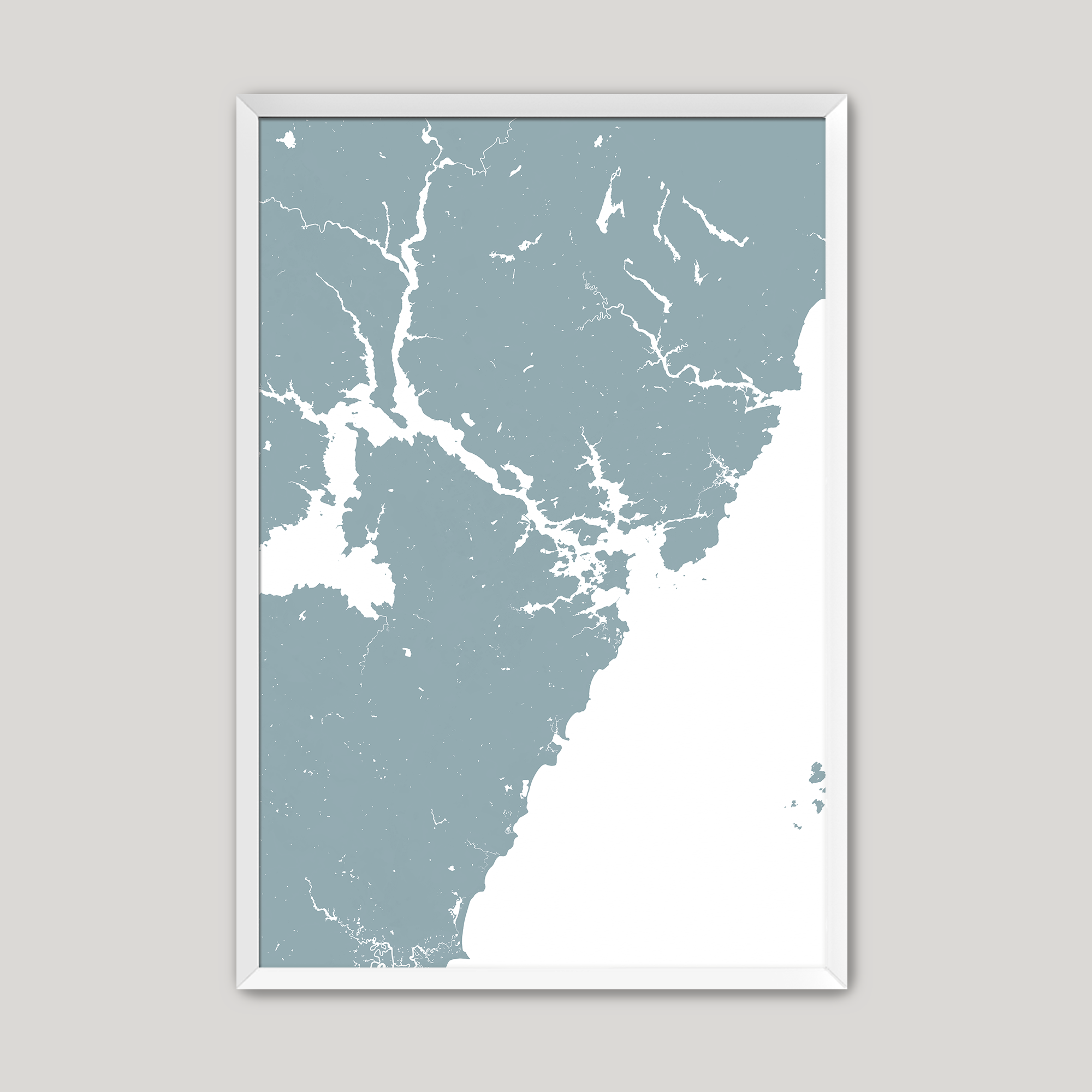 Portsmouth Coastal Map — Fine Art Print Vertical, soft-blue, White Frame, 8x10