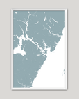 Portsmouth Coastal Map — Fine Art Print Vertical, soft-blue, White Frame, 8x10