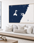 Portsmouth canvas map — sea-view bench interior