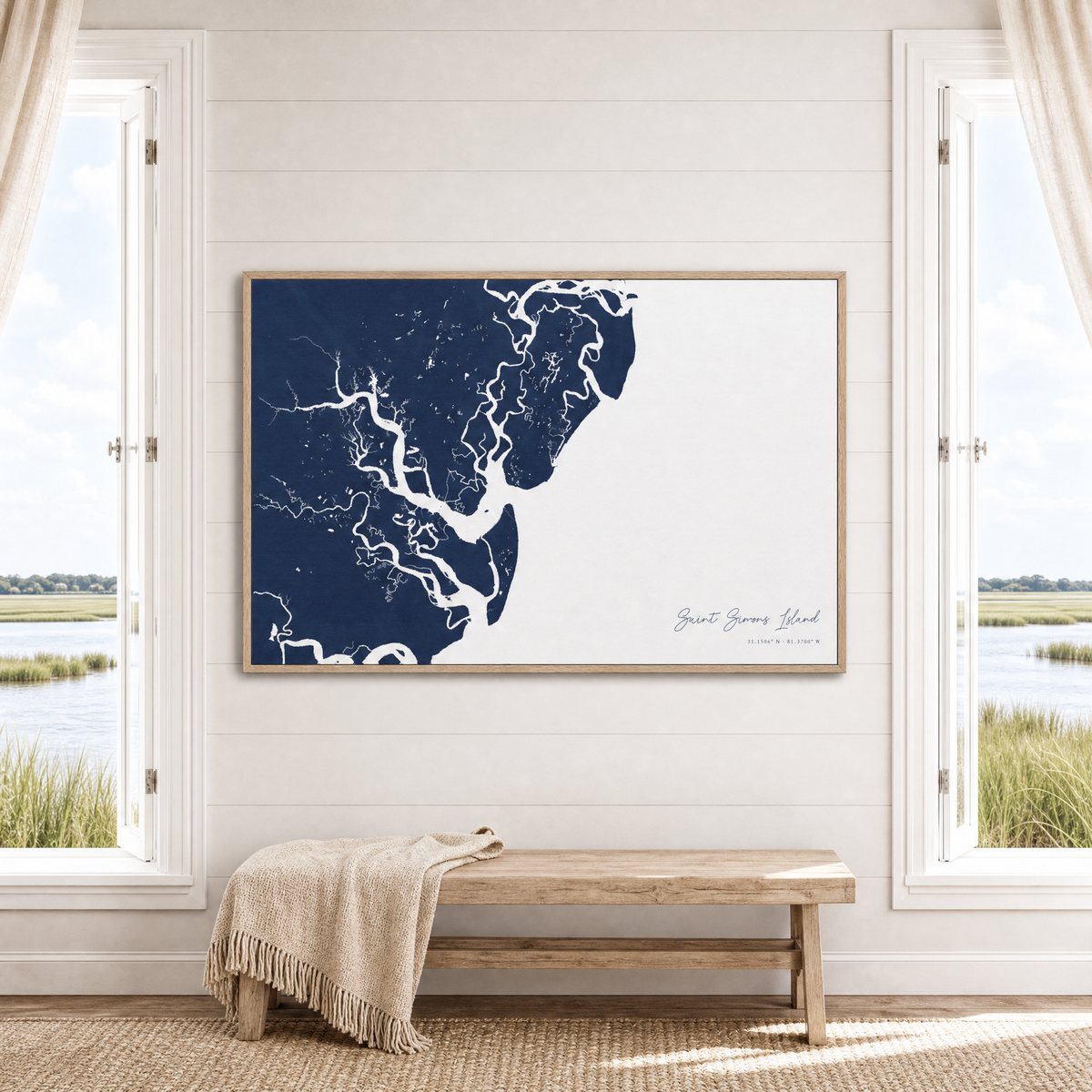 Saint Simons Island canvas map — window-scene interior