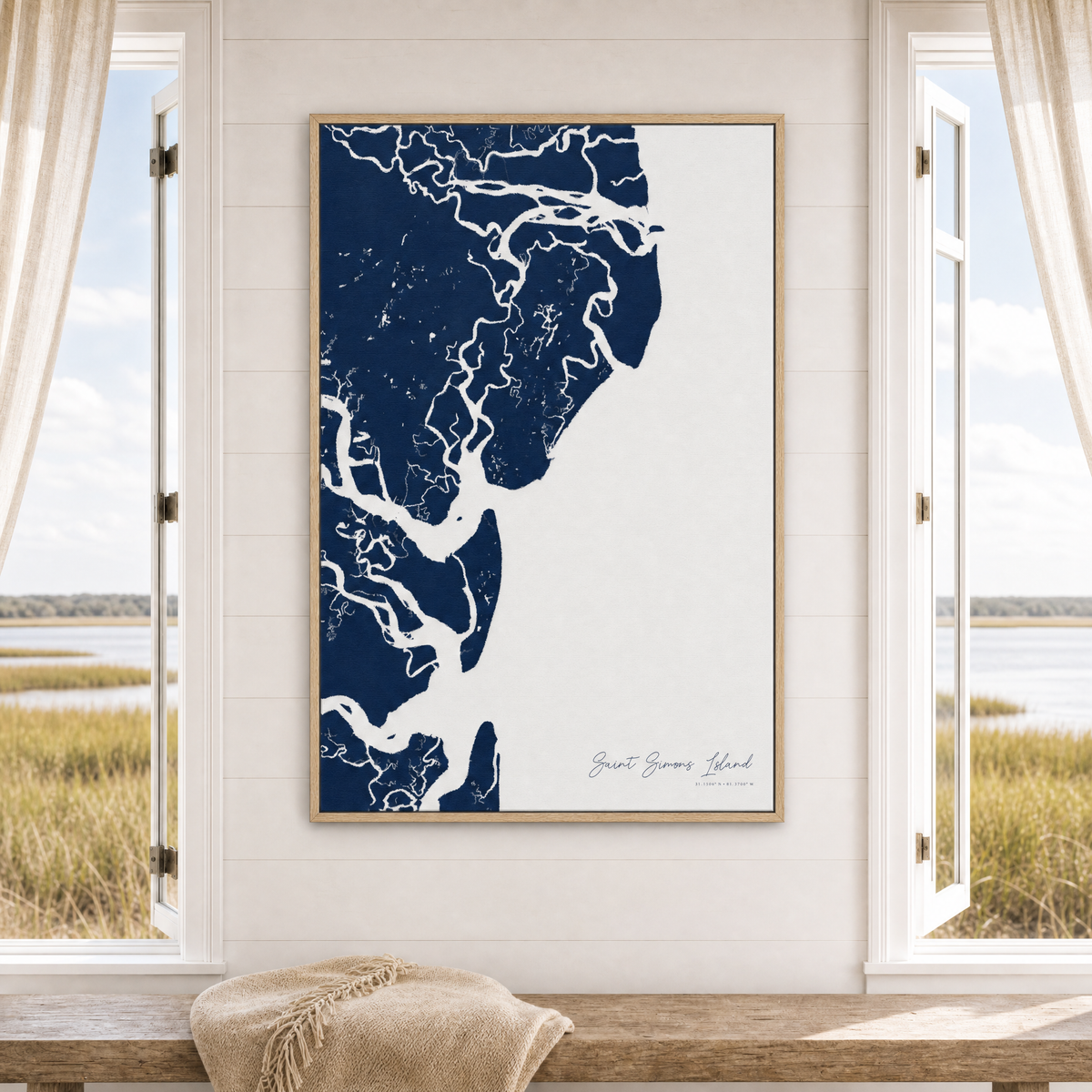 Saint Simons Island canvas map — window-scene interior