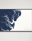 Saint Simons Island Coastal Map — Canvas Horizontal, navy, Black Frame