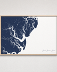 Saint Simons Island Coastal Map — Canvas Horizontal — navy, Light Wood