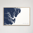 Saint Simons Island Coastal Map — Canvas Horizontal, navy, Natural Oak