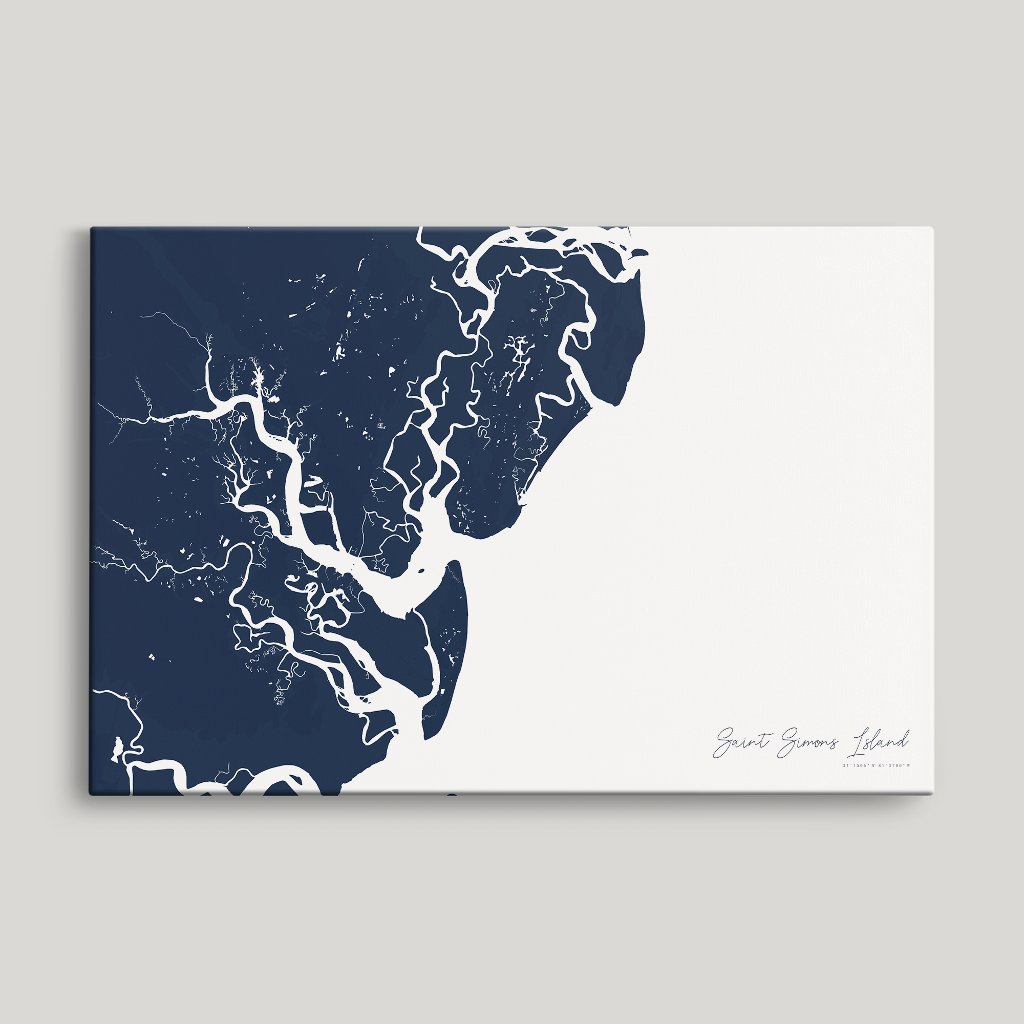 Saint Simons Island Coastal Map — Canvas Horizontal, navy, No Frame