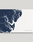 Saint Simons Island Coastal Map — Canvas Horizontal, navy, No Frame