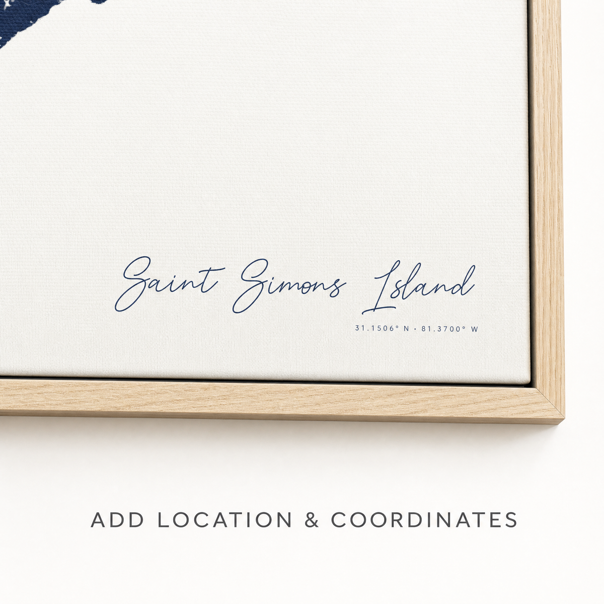 Saint Simons Island canvas map — location and coordinates customization