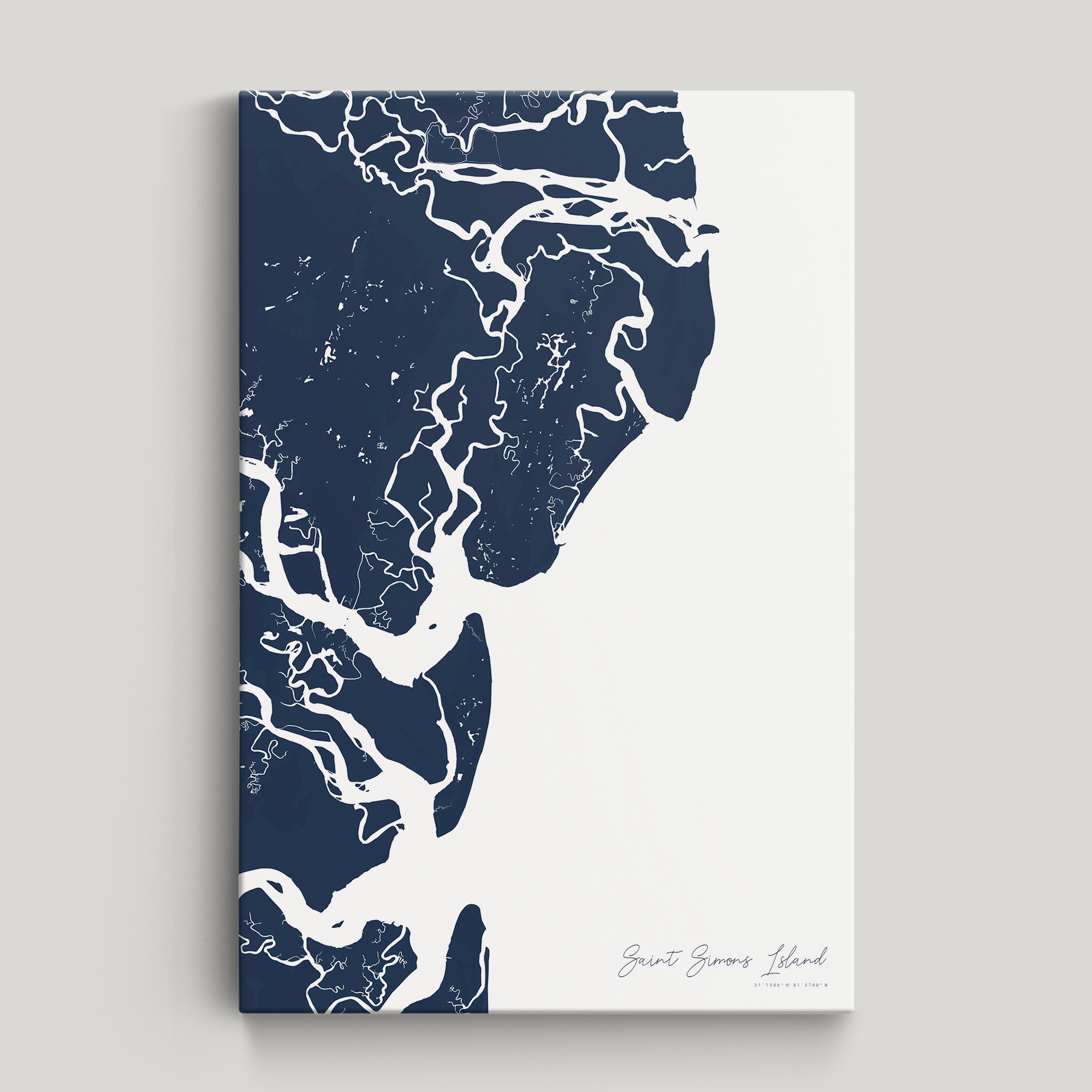 Saint Simons Island Coastal Map — Canvas Vertical, navy, No Frame