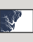 Saint Simons Island Coastal Map — Fine Art Print Horizontal, navy, Black Frame, 10x8