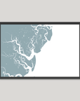 Saint Simons Island Coastal Map — Fine Art Print Horizontal, soft-blue, Black Frame, 10x8