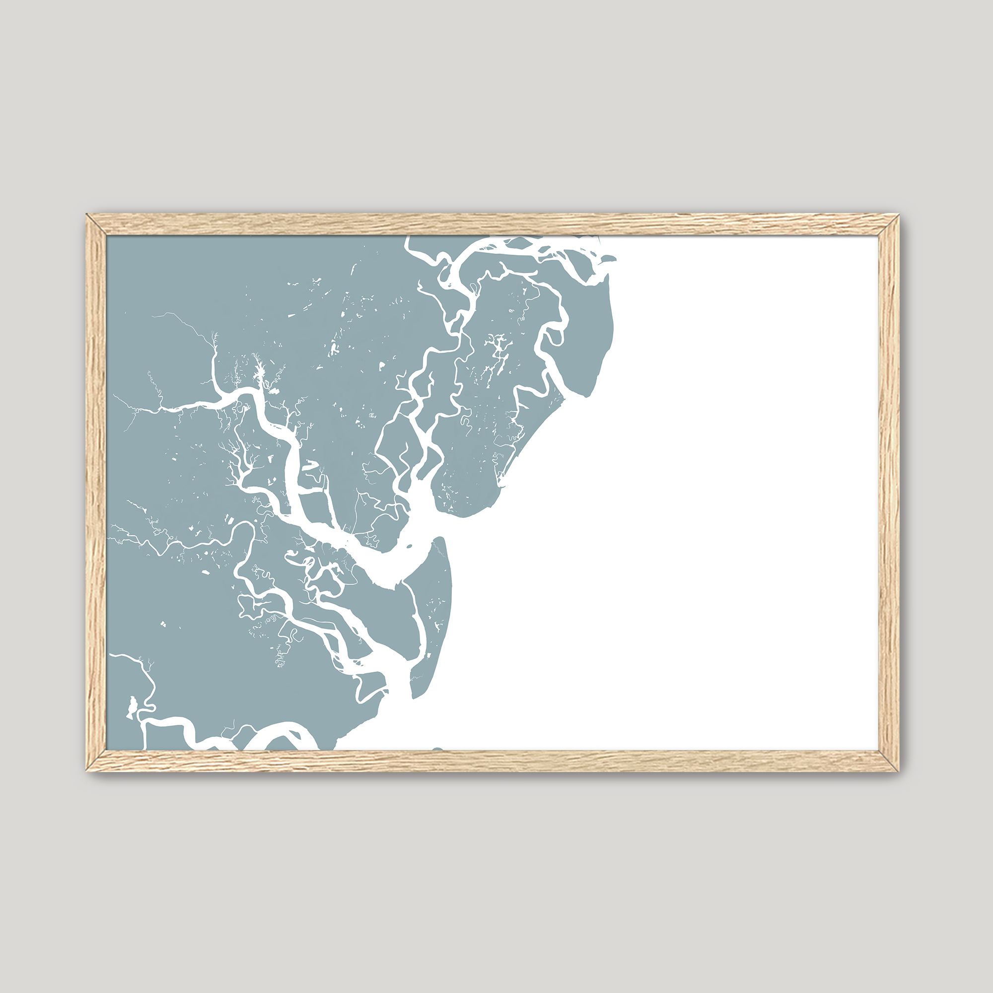 Saint Simons Island Coastal Map — Fine Art Print Horizontal, soft-blue, Oak, 10x8