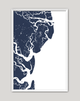 Saint Simons Island Coastal Map — Fine Art Print Vertical, navy, White Frame, 8x10