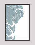 Saint Simons Island Coastal Map — Fine Art Print Vertical, soft-blue, Black Frame, 8x10