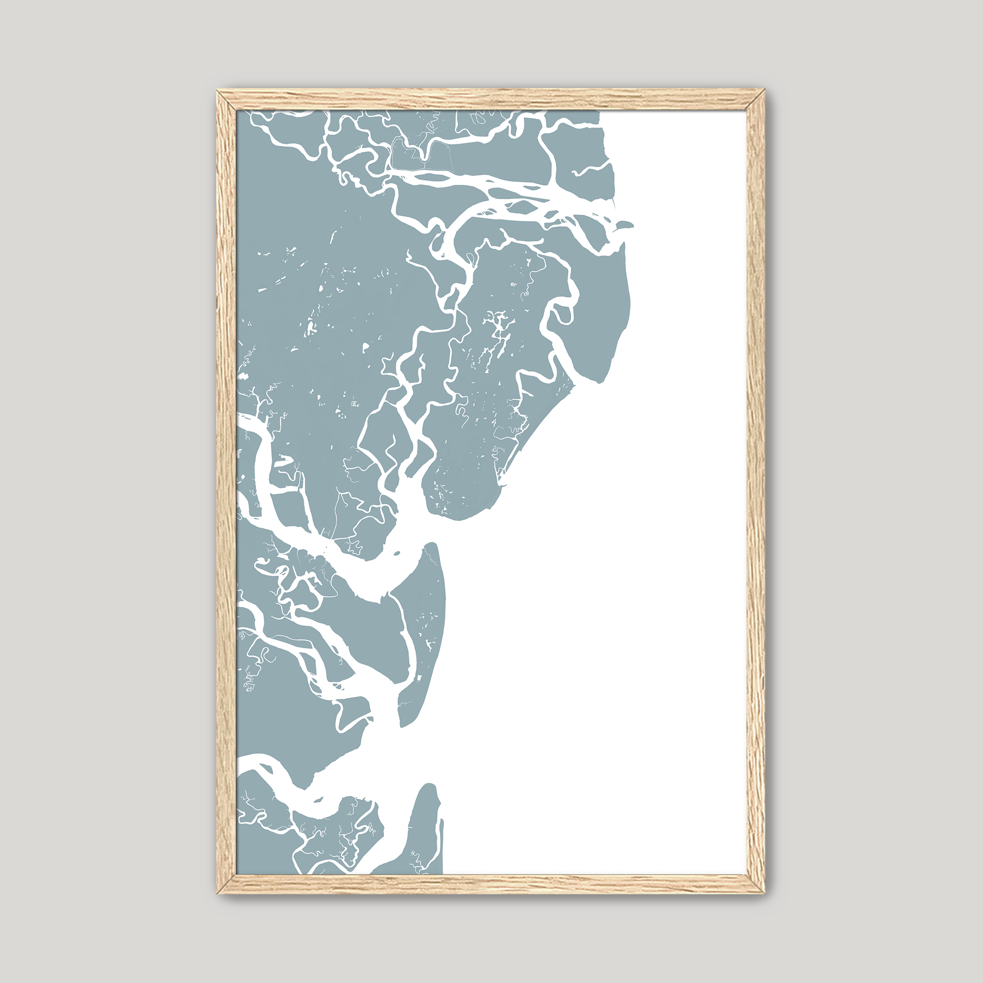 Saint Simons Island Coastal Map — Fine Art Print Vertical, soft-blue, Oak, 8x10