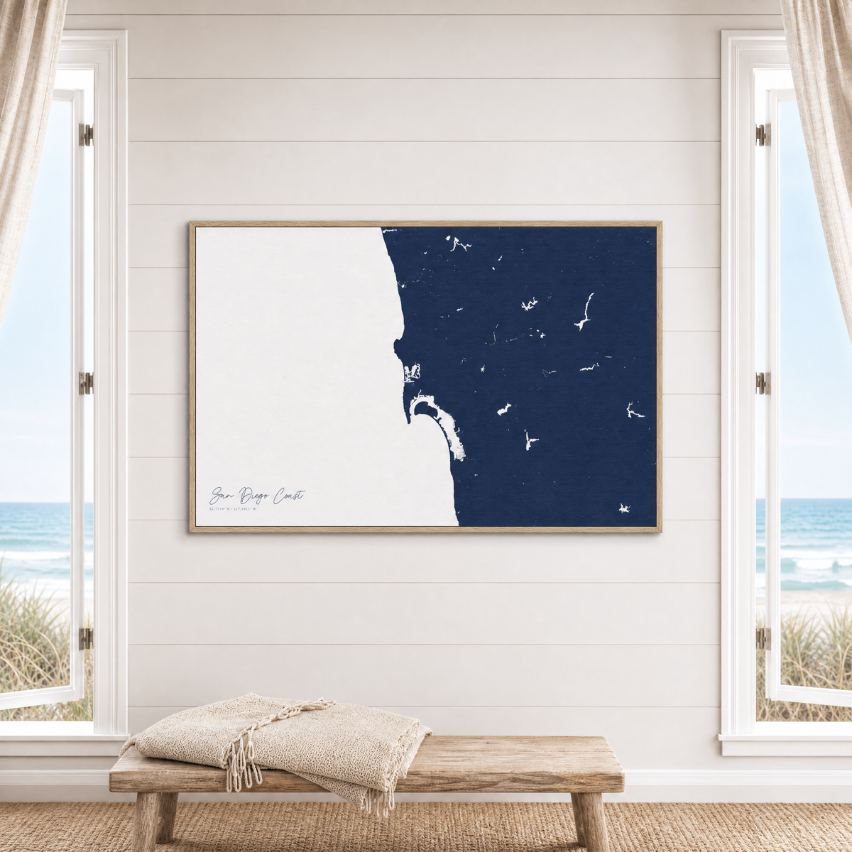 San Diego Coast canvas map — window-scene interior