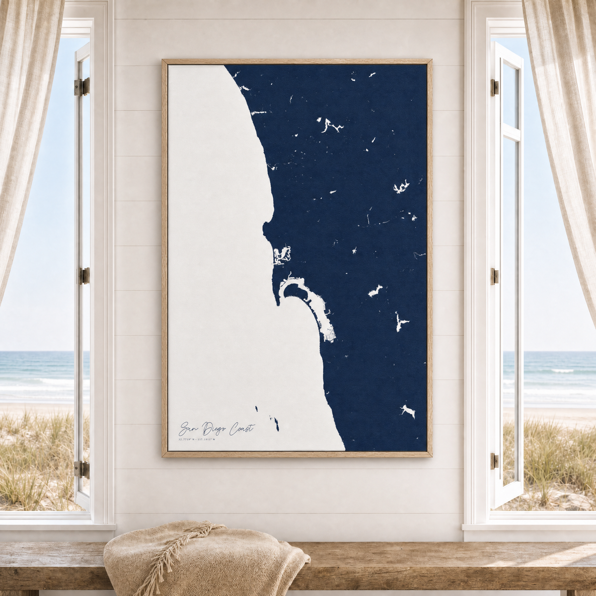 San Diego Coast canvas map — window-scene interior
