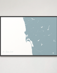 San Diego Coast Coastal Map — Canvas Horizontal, soft-blue, Black Frame